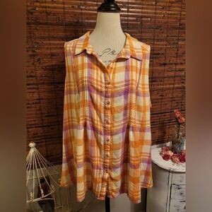👚5for$15🕶️ Plaid Sleeveless Top - Orange and Purple
